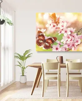 Obrazy zvierat Obraz jarné kvety s exotickými motýľmi