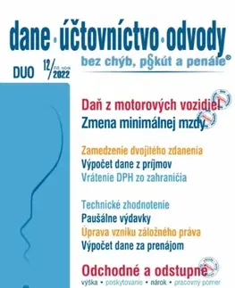 Dane, účtovníctvo Dane účtovníctvo odvody 12 2022 - Daň z motorových vozidiel - Kolektív autorov