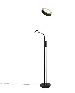 Stojace lampy Čierna stojaca lampa vrátane LED a stmievača s lampou na čítanie - Kelso