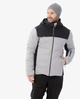 bundy a vesty Pánska hrejivá lyžiarska prešívaná bunda 900 Warm sivo-čierna
