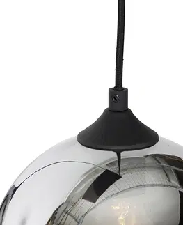 Zavesne lampy Art deco závesná lampa čierna s dymovým sklom 5 svetiel - Wallace