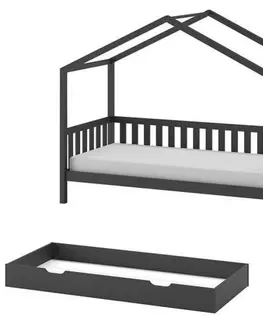 Atypické detské postele Detská Posteľ V Tvare Domčeka S Roštom A Zásuvkou 90x200cm