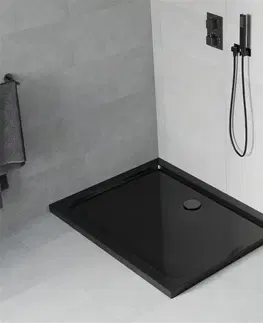 Vane MEXEN/S - Flat sprchová vanička obdĺžniková slim 90 x 70 cm, čierna + čierny sifón 40707090B
