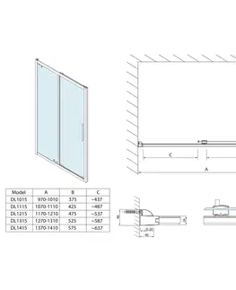Sprchovacie kúty POLYSAN - LUCIS LINE sprchové dvere 1300, číre sklo DL1315