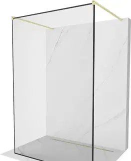 Sprchové dvere MEXEN/S - Kioto samostatne stojaca sprchová zástena 150 x 200, čierny vzor 8 mm, zlatko kartáčovaná 800-150-002-55-70