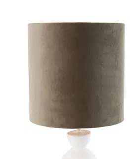 Stolove lampy Design tafellamp wit velours kap taupe met goud 25 cm - Alisia