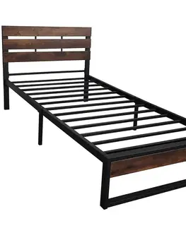 Jednolôžkové postele Posteľ Loft YH0521 90 čierna/dark vintage wood