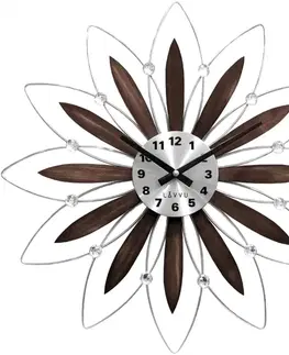 HODINY NA STENU CRYSTAL Drevené strieborné hodiny LAVVU CRYSTAL Flower LCT1113, 50 cm