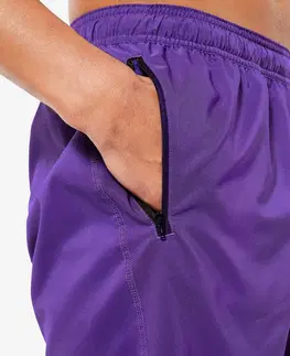 nohavice Pánske základné šortky 120 na fitnes priedušné s vreckami na zips fialové