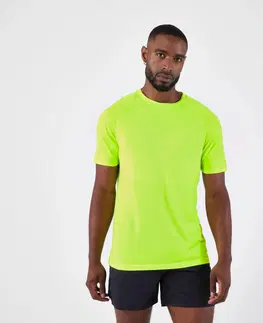 nordic walking Pánske bežecké tričko Run 500 Confort bez švov žiarivo zelené