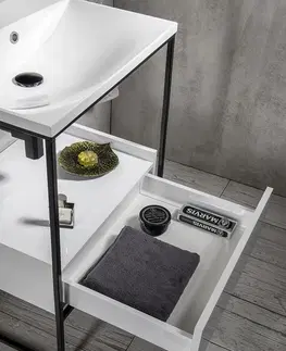 Kúpeľňa SAPHO - SKA konzola pod umývadlo so zásuvkou 600x850x460mm, čierna mat/biela lesk SKA601