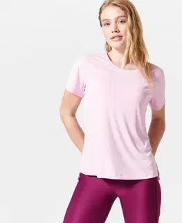fitnes Dámske tričko 120 slim na fitness s krátkym rukávom svetloružové