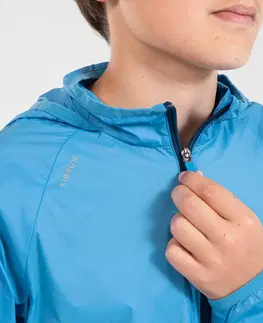 mikiny Detská vetruvzdorná bežecká bunda Wind ultraľahká dvojfarebná modrá