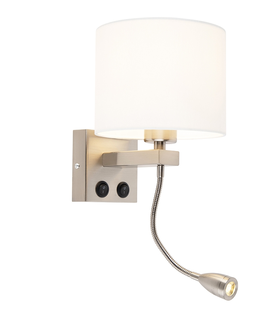 Nastenne lampy Moderné nástenné svietidlo oceľové s bielym tienidlom - Brescia
