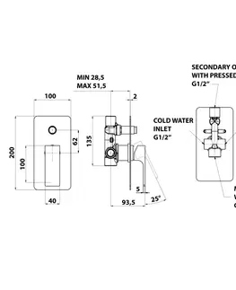 Kúpeľňové batérie SAPHO - FORATA podomietková sprchová batéria, 2 výstupy, čierna matná FT042/15