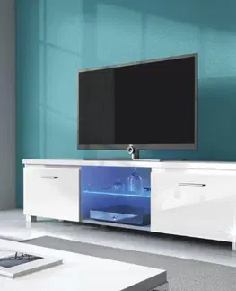 TV stolíky RTV stolík, biela/biela extra vysoký lesk HG, LUGO 2