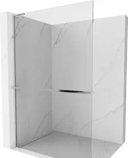 Sprchové dvere MEXEN/S - Kioto+ L Sprchová zástena WALK-IN s poličkou a držiakom uterákov 55 x 200 cm, transparent, chróm 800-055-123-01-00