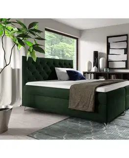 Postele Boxspringová posteľ, 140x200, zelená látka Velvet, GULIETTE + darček