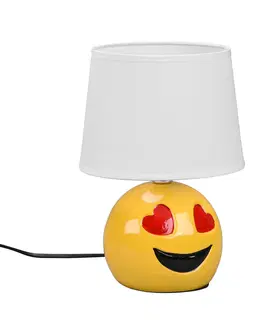 Lampy na nočný stolík Reality Leuchten Stolová lampa Lovely so Smiley, látka, biela