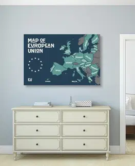 Obrazy mapy Obraz náučná mapa s názvami krajín európskej únie