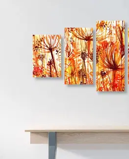 Obrazy kvetov 5-dielny obraz púpava v oranžových odtieňoch