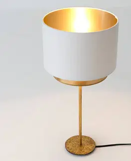 Stolové lampy Holländer Stolná lampa Mattia, Perla hodváb biely/zlatý