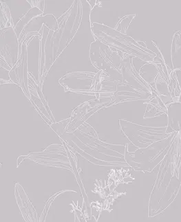 Tapety kvety Tapeta kreslená ľalia v šedom prevedení