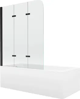 Sprchové dvere MEXEN/S - Cubik obdĺžniková vaňa 160 x 70 cm s panelom + vaňová zástena 120 cm, transparent, čierna 550316070X9012037000