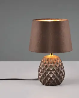 Lampy na nočný stolík Reality Leuchten Stolová lampa Ariane z keramiky a zamatu, hnedá