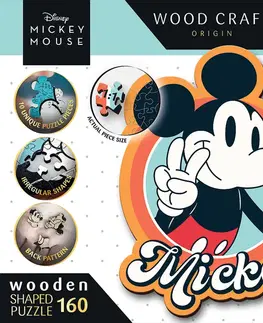 Hračky puzzle TREFL -  Drevené puzzle 160 dielikov - Retro Mickey Mouse / Disney Mickey Mouse and Friends