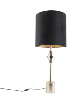 Stolove lampy Art Deco stolná lampa zlatý zamatový odtieň čierna 40 cm - Diverso