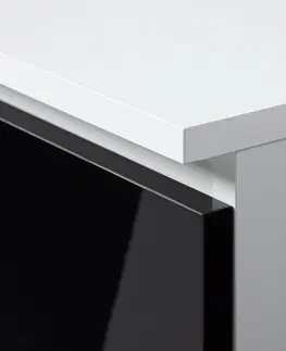 Písacie stoly Dizajnový písací stôl MELANIA90, biely / čierny lesk