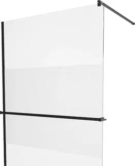 Sprchové dvere MEXEN/S - KIOTO Sprchová zástena WALK-IN s poličkou a držiakom uterákov 70 x 200 cm, transparent/matné sklo 8 mm, čierna 800-070-121-70-35