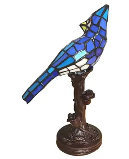 Stolové lampy Clayre&Eef Stolová lampa 5LL-6102BL Vták, modrá štýl Tiffany