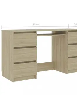 Pracovné stoly Písací stôl so 6 zásuvkami 140x50 cm Dekorhome Sivá lesk
