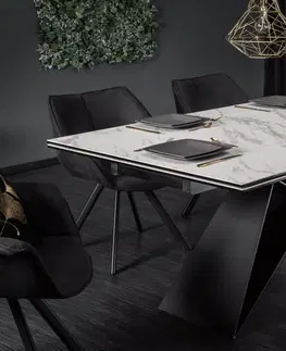 Jedálenské stoly Rozkladací jedálenský stôl PROITOS Dekorhome Bielo-sivý mramor