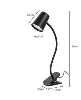 Stolové lampy s klipom Lindby Lindby Ailina stolová LED lampa, upínanie, čierna