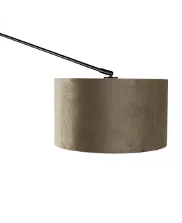 Nastenne lampy Nástenná lampa čierna s velúrovým tienidlom taupe 35 cm nastaviteľná - Blitz