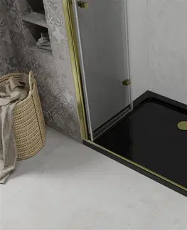 Vane MEXEN/S - Lima sprchovací kút zalamovacie dvere 90 x 100 cm, transparent, zlatý + Flat čierna vanička so sifónom 856-090-100-50-00-4070G