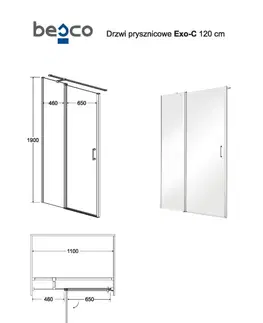 Sprchovacie kúty HOPA - Bezrámové sprchové dvere EXO-C - Farba rámu zásteny - Hliník chróm, Pevná stena - 100, Rozmer A - 120, Rozmer C - 190, Smer zatváranie - Univerzálny Ľavé / Pravé, Výplň - Číre bezpečnostné sklo - 6 mm BCEXOC120CC + BCEXOCH100CC