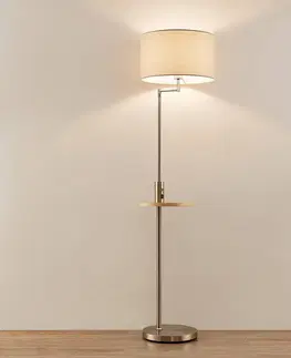 Stojacie lampy Lindby Stojacia lampa Lindby Zinia, niklová farba, polička, pripojenie USB