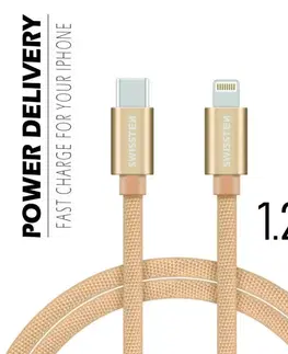 Dáta príslušenstvo Dátový kábel Swissten textilný s USB-C + Lightning konektormi a podporou rýchlonabíjania, Gold 71525204