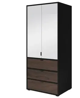 Šatníkové skrine Skriňa Verona 3 90 čierna/Orech/zrkadlo