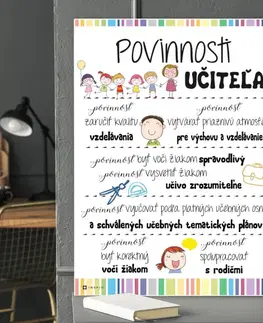 Tabuľky s venovaním (darčeky) Dekorácie pre školy - Povinnosti učiteľa - tabuľka na stenu