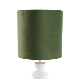 Stolove lampy Design tafellamp wit velours kap groen met wit 25 cm - Alisia