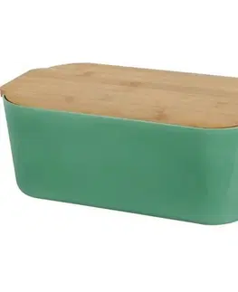 Chlebníky EH Box na pečivo s bambusovým vekom, tm. zelená, 33 x 12 x 18,5 cm