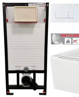 Záchody DEANTE Podstavný rám, pre závesné WC misy + SLIM tlačidlo bílé  + WC INVENA TINOS  + SEDADLO CST_WC01 A51P NO1