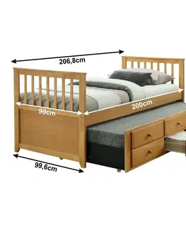 Postele KONDELA Austin New 90 rozkladacia posteľ s prísteľkou dub