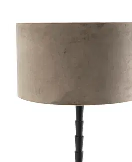 Stolove lampy Stolná lampa v štýle art deco čierna, 35 cm zamatový odtieň taupe - Pisos