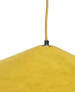 Zavesne lampy Vidiecka závesná lampa žltý zamat s tŕstím 60 cm - kudrlinka Frills